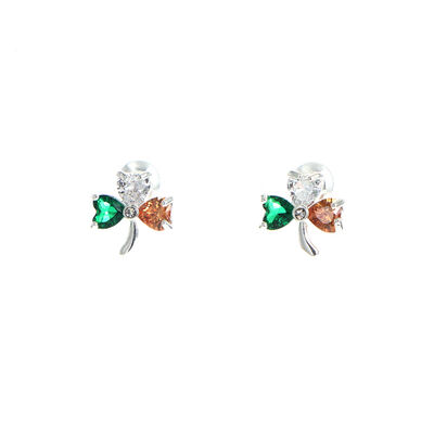 Grá Collection Silver Plated Shamrock With Tri Colour Cubic Zirconia Stones Earrings